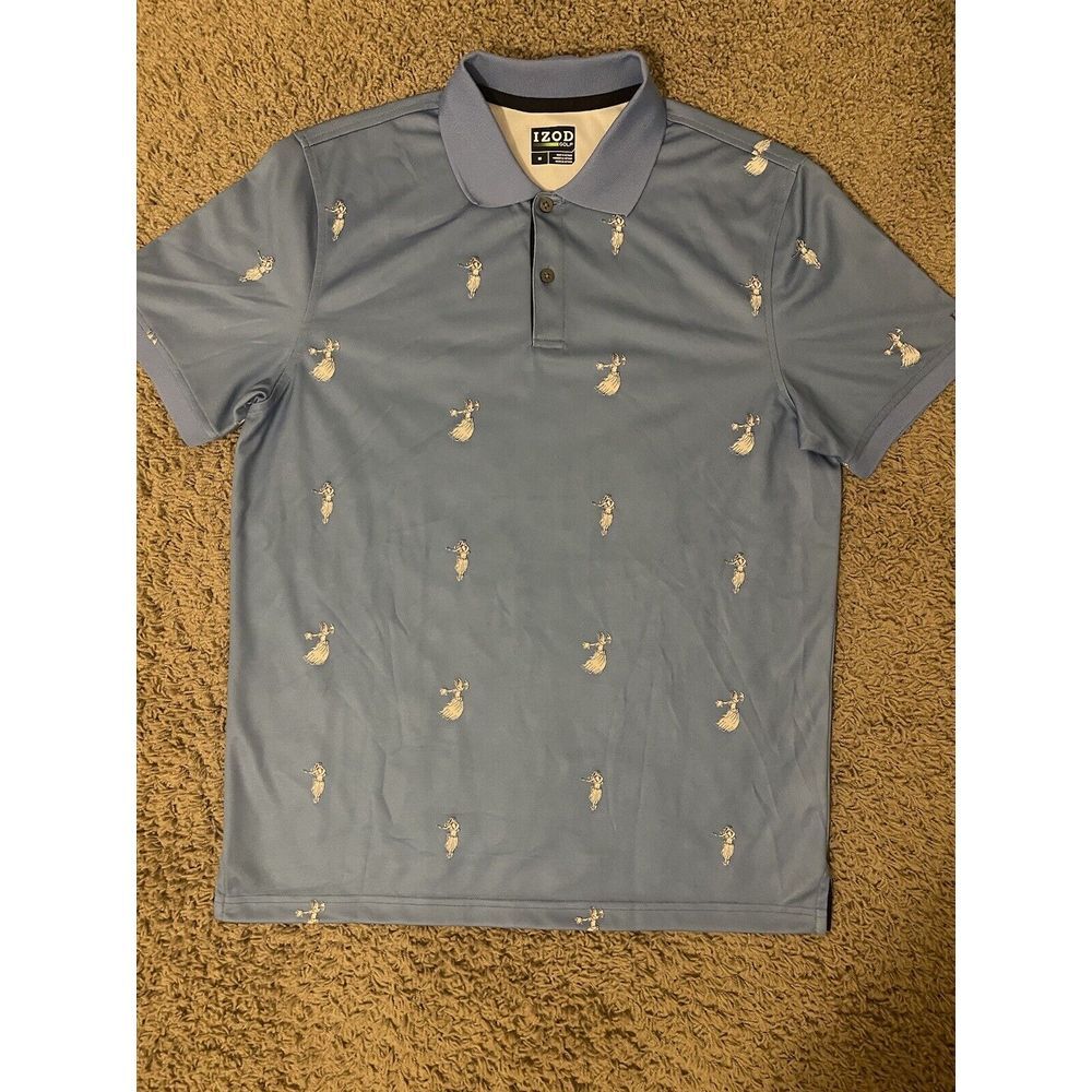 IZOD Men's Golf Performance‎ Polo, Size Medium Blue All Over Print Short Sleeve